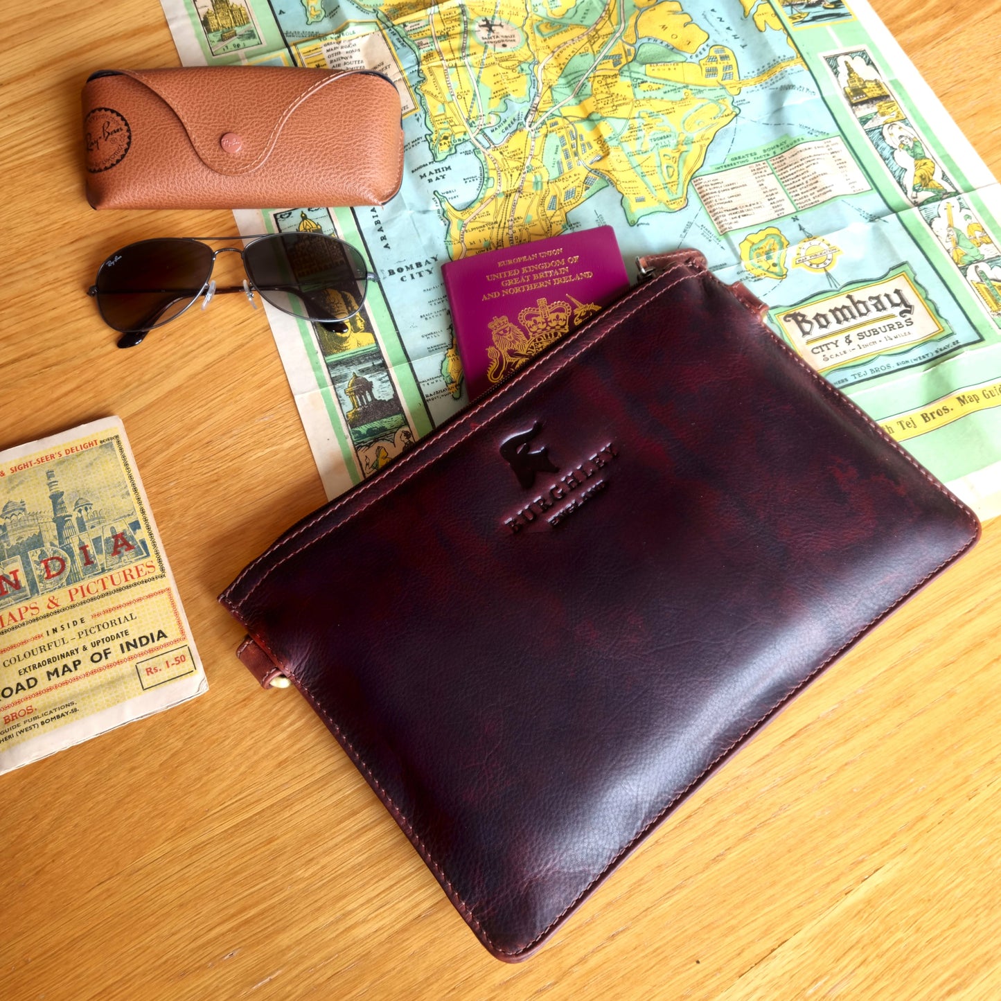 Rockingham leather pilot pouch in brown vegetable tanned leather.