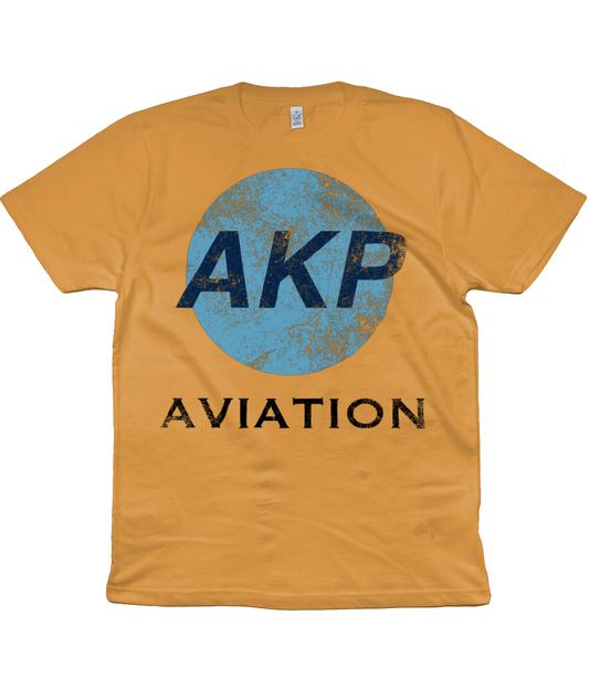 Orange mango retro aviation t-shirt featuring the AKP Aviation logo in distressed print. 