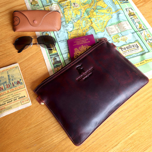 Rockingham leather pilot pouch in brown vegetable tanned leather.